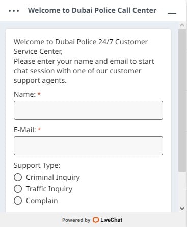 Dubai Police contact by live chat